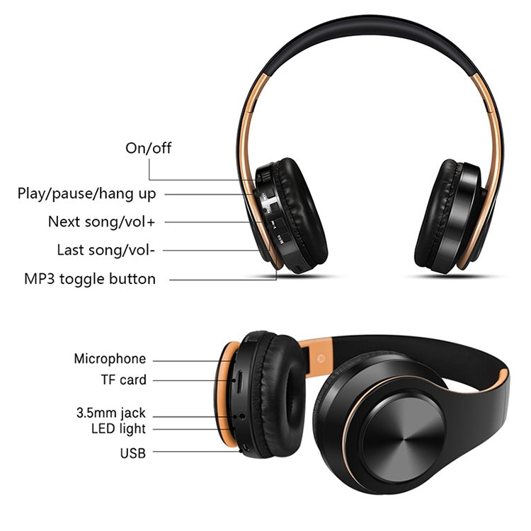 LPT660 Bluetooth Wireless Headset HIFI Stereo Sports Headphones, LPT660 (White Gold), LPT660 (Black+Green), LPT660 (White Rose Gold), LPT660 (Black Orange), LPT660 (Black Pink), LPT660 (Black Gold), LPT660 (Black Rose Gold), LPT660 (White Red)