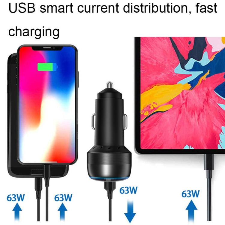 IBD355-1UC 18W+45W Smart Car Charger Dual-port Metal Phone Fast Charger, 63W