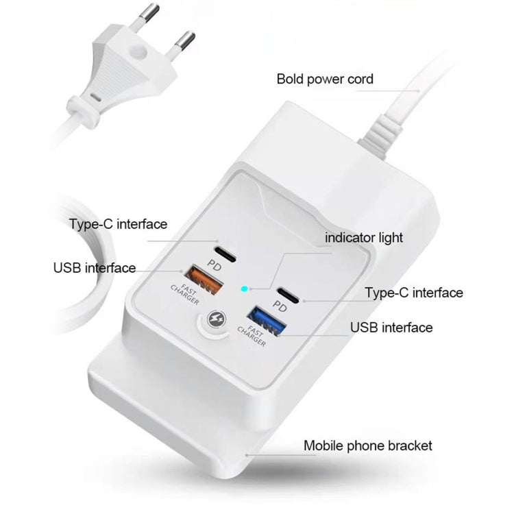 PD 20W Dual USB-C / Type-C + Dual USB 4-Port Fast Charging Hub For Smartphone Tablet, US Plug, EU Plug, USB Plug