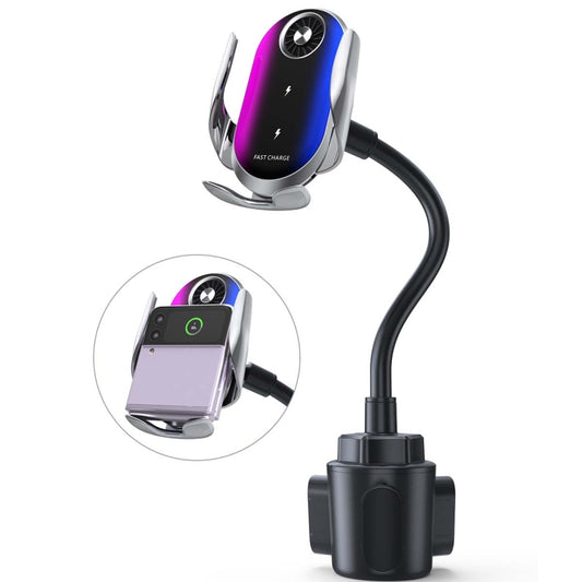 Double Coil Car Wireless Charger Water Cup Holder For Apple14 / 13 / Samsung ZFLIP4 Series, Double Coil Wireless Charger