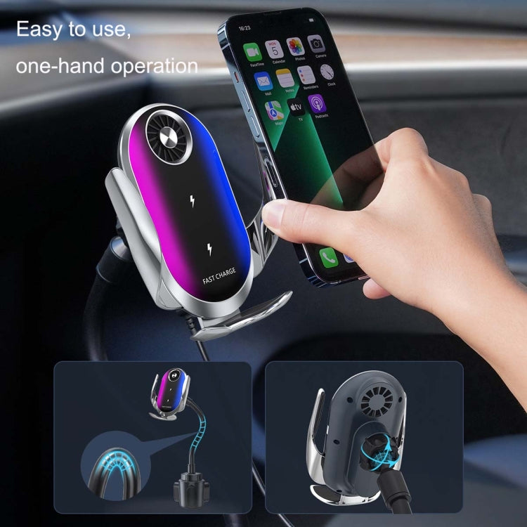 Double Coil Car Wireless Charger Water Cup Holder For Apple14 / 13 / Samsung ZFLIP4 Series, Double Coil Wireless Charger