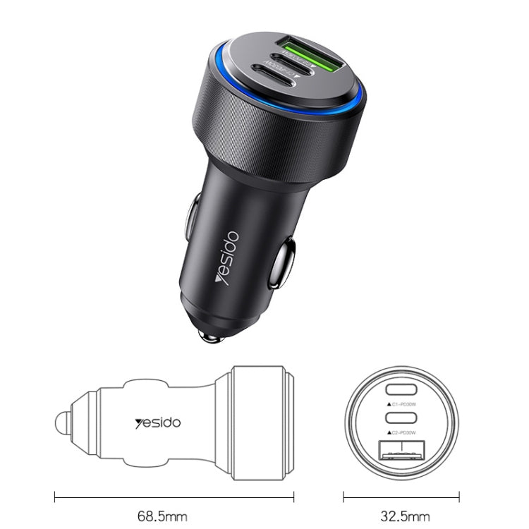 Yesido Y50 Car USB3.0 Fast Charger 30W Aluminum Alloy PD Fast Charging, Y50