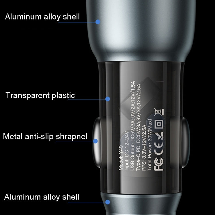 Yesido Y49 Car USB3.0 Fast Charger 30W Translucent PD Fast Charging, Y49