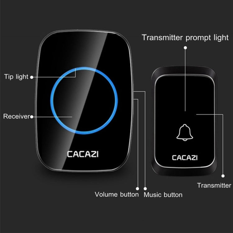 CACAZI A06-DC 1 to 2 Battery Smart Home Wireless Waterproof Doorbell, 1 to 2 (White), 1 to 2 (Black)