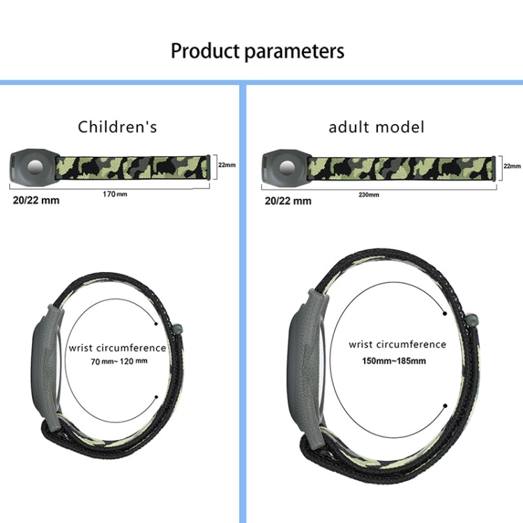 For AirTag Anti-Lost Device Case Locator Nylon Loop Watch Strap Wrist Strap, 17cm (Army Green Camouflage), 22cm (Army Green Camouflage), 17cm (Deep Green Camouflage), 22cm (Deep Green Camouflage), 17cm (Purple Camouflage), 22cm (Purple Camouflage)