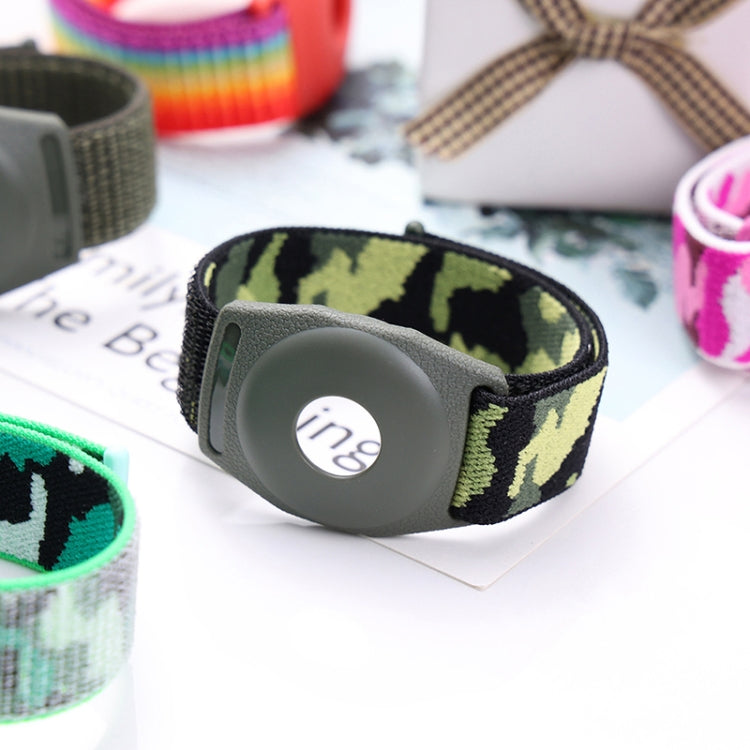 For AirTag Anti-Lost Device Case Locator Nylon Loop Watch Strap Wrist Strap, 17cm (Army Green Camouflage), 22cm (Army Green Camouflage), 17cm (Deep Green Camouflage), 22cm (Deep Green Camouflage), 17cm (Purple Camouflage), 22cm (Purple Camouflage)