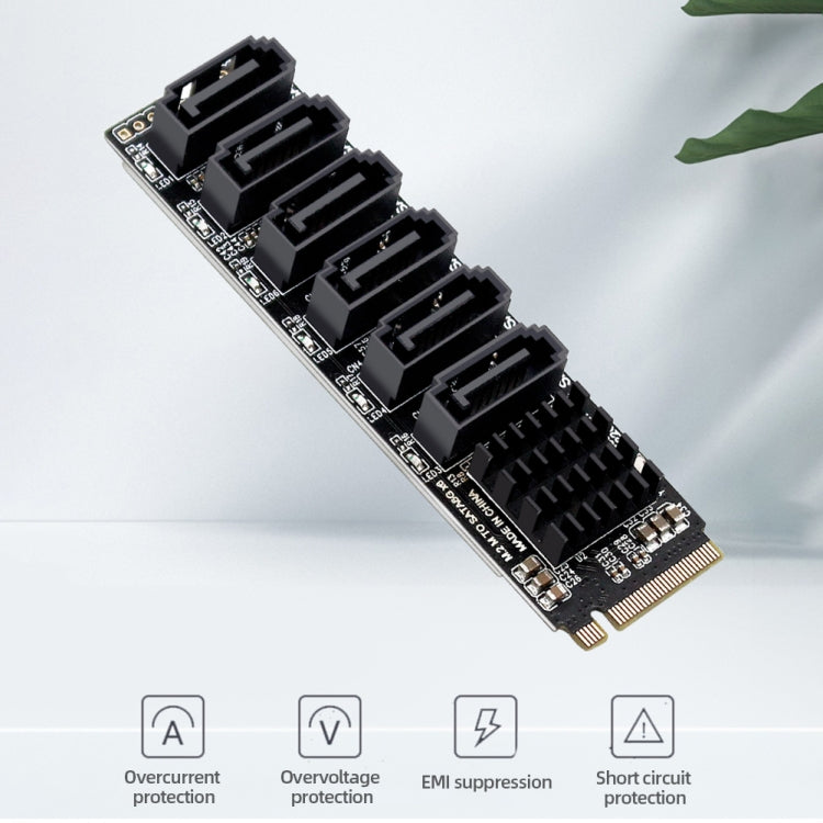 M2 M-EKY PCIE3.0 To SATA6G Transfer Expansion Card 6 Port Hard Disk Expansion Adapter Card, 6 Port