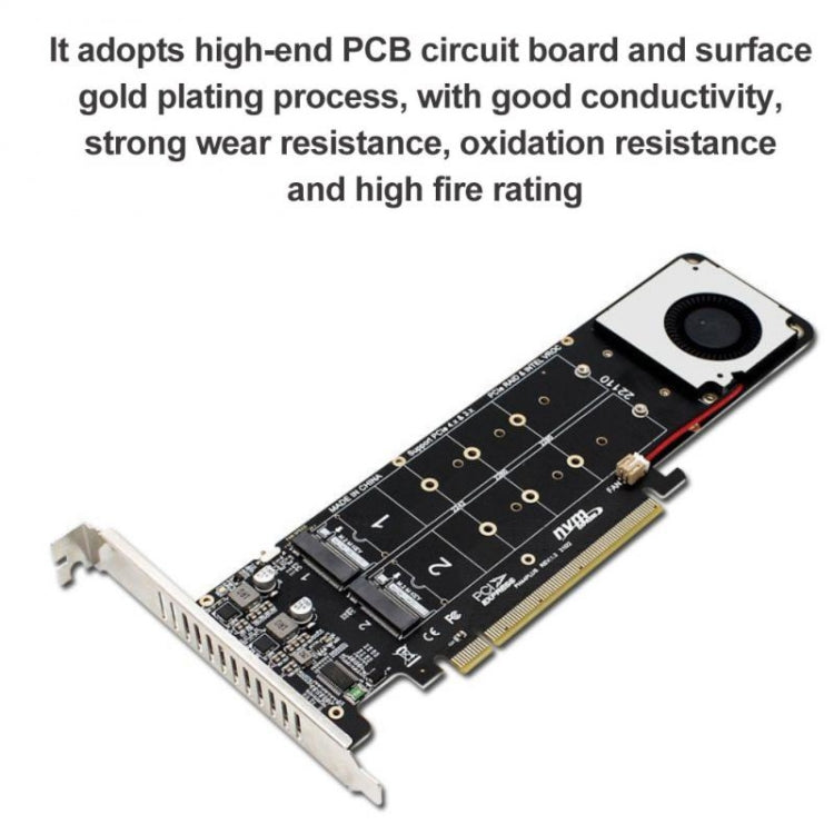 PCI-E X16 to M.2 M-key NVME X4 SSD RAID Array Expansion Adapter Support 2242/2260/2280/22110, PH44Plus