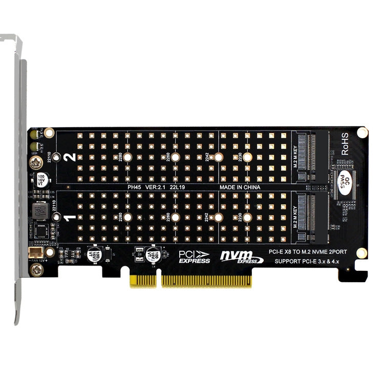 PCI-E X8 Double Disk Transfer Card NVME M.2 MKEY SSD RAID Array Expansion Adapter, PH45