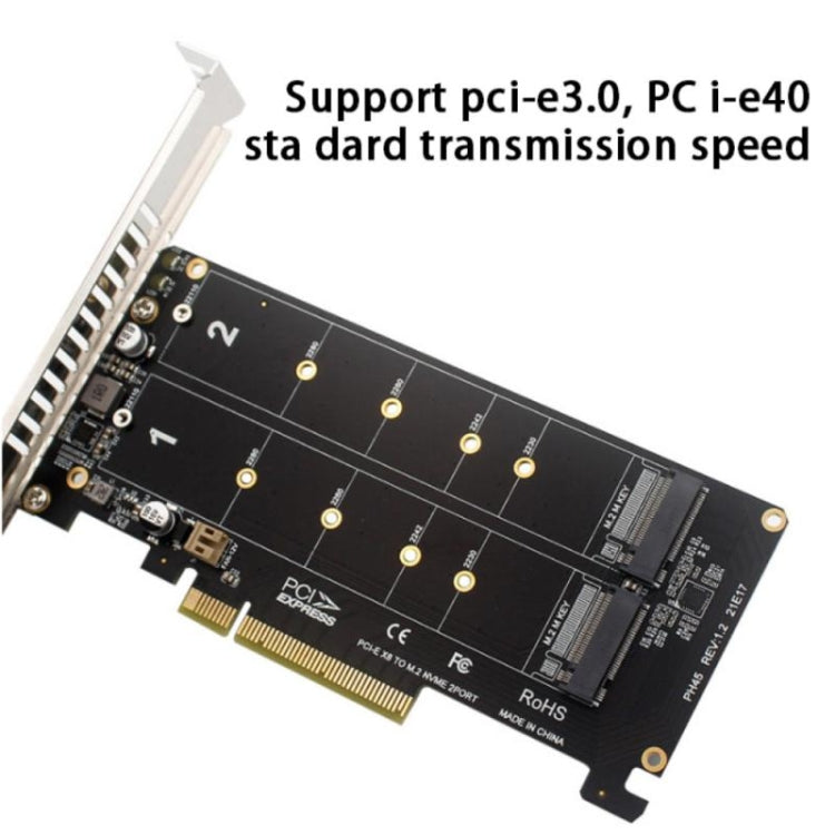 PCI-E X8 Double Disk Transfer Card NVME M.2 MKEY SSD RAID Array Expansion Adapter, PH45