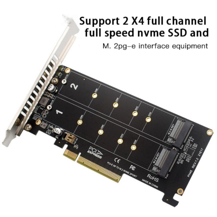 PCI-E X8 Double Disk Transfer Card NVME M.2 MKEY SSD RAID Array Expansion Adapter, PH45