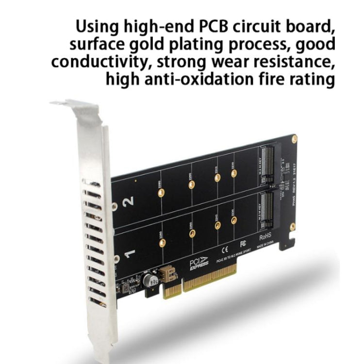 PCI-E X8 Double Disk Transfer Card NVME M.2 MKEY SSD RAID Array Expansion Adapter, PH45