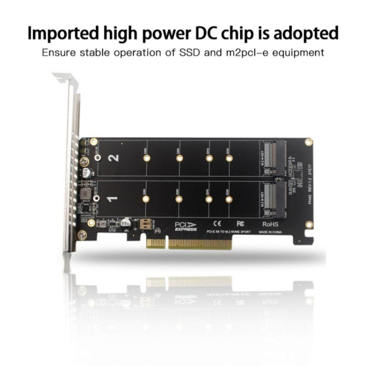 PCI-E X8 Double Disk Transfer Card NVME M.2 MKEY SSD RAID Array Expansion Adapter, PH45