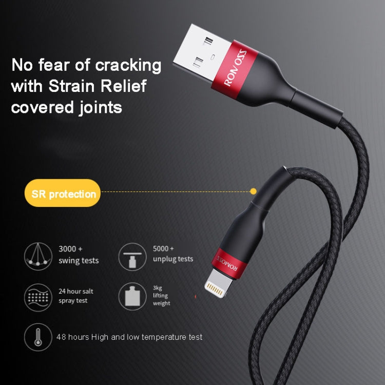 ROMOSS  CB12B 2.4A 8 Pin Fast Charging Cable For IPhone / IPad Data Cable 2m, 2m Red Black, 2m Gray Black, 2m Blue