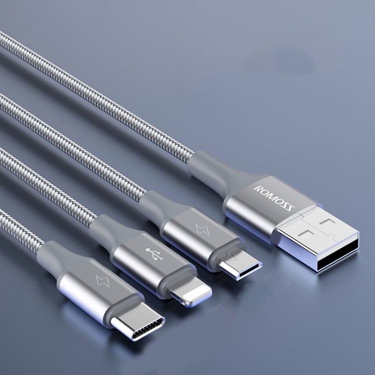 ROMOSS CB25 3 In 1 3.5A  8 Pin + Micro USB + Type C/USB-C Cable, 1m, 1.5m