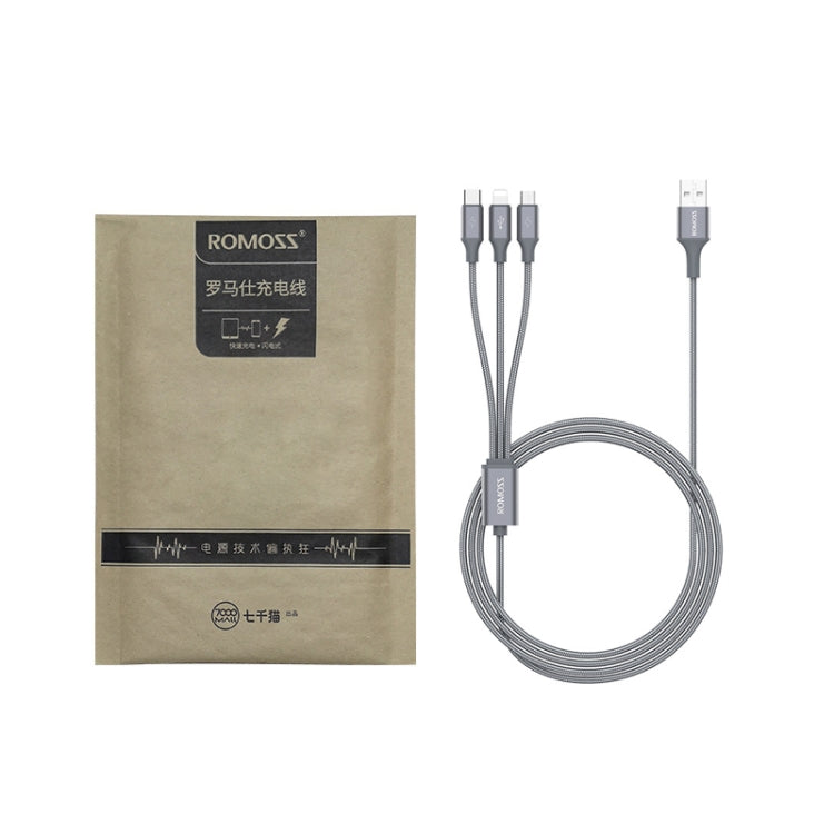 ROMOSS CB25 3 In 1 3.5A  8 Pin + Micro USB + Type C/USB-C Cable, 1m, 1.5m