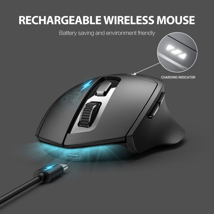 Inphic DR01 Bluetooth 3 Mode Wireless Mouse Charging Quiet Office Game Laptop Computer Home Use, DR01 (Black)