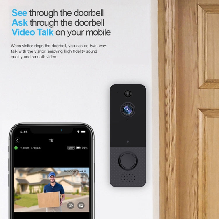 T8  720P Wireless Wifi Remote Video Doorbell Intercom Infrared Night Vision AI Recognition Doorbell, 2600 mAh , 1800 mAh , Without Battery, Alone Machine