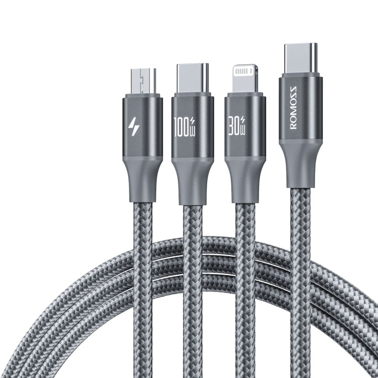 ROMOSS PD100W 3-In-1 Data Cable Type-C/USB-C To 8 Pin & Type-C & Micro Fast Charging Line, PD100W 3-In-1 (Black), PD100W 3-In-1  (Gray)