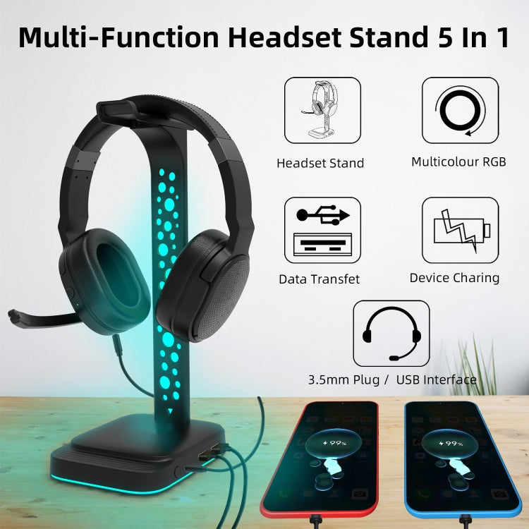 3.5mm Audio RGB Illuminated Headset Holder Dual USB Gaming Headset Display Rack, RGBG2