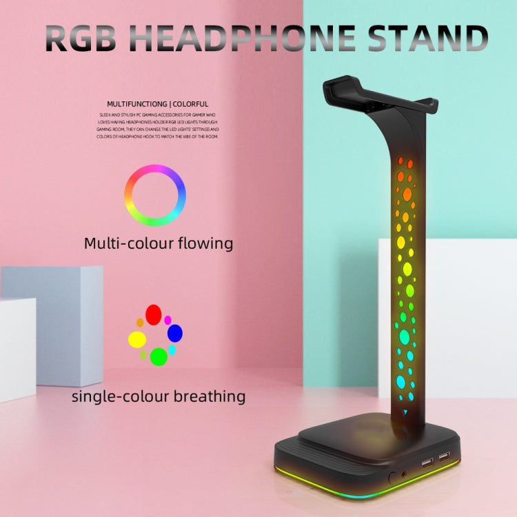 3.5mm Audio RGB Illuminated Headset Holder Dual USB Gaming Headset Display Rack, RGBG2