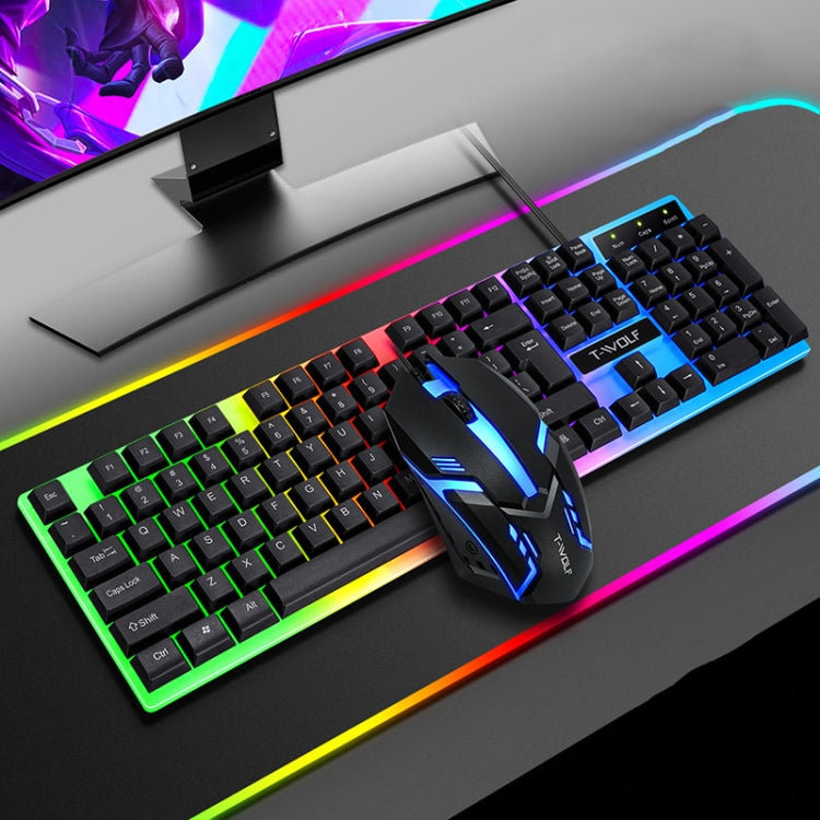 T-WOLF TF230 Colorful Light Effect Game Office Computer Wired Keyboard and Mouse Kit, TF230 (White), TF230 (Black)