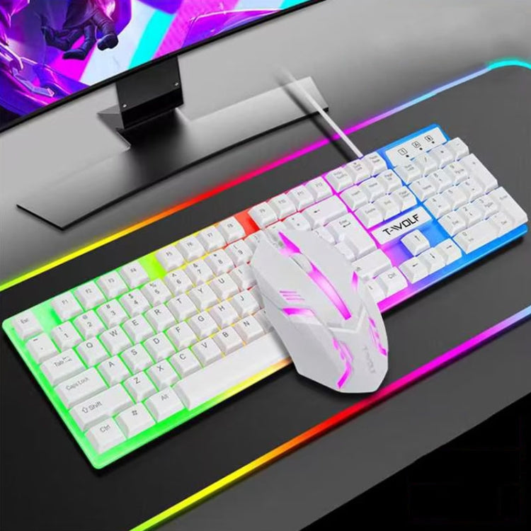 T-WOLF TF230 Colorful Light Effect Game Office Computer Wired Keyboard and Mouse Kit, TF230 (White), TF230 (Black)