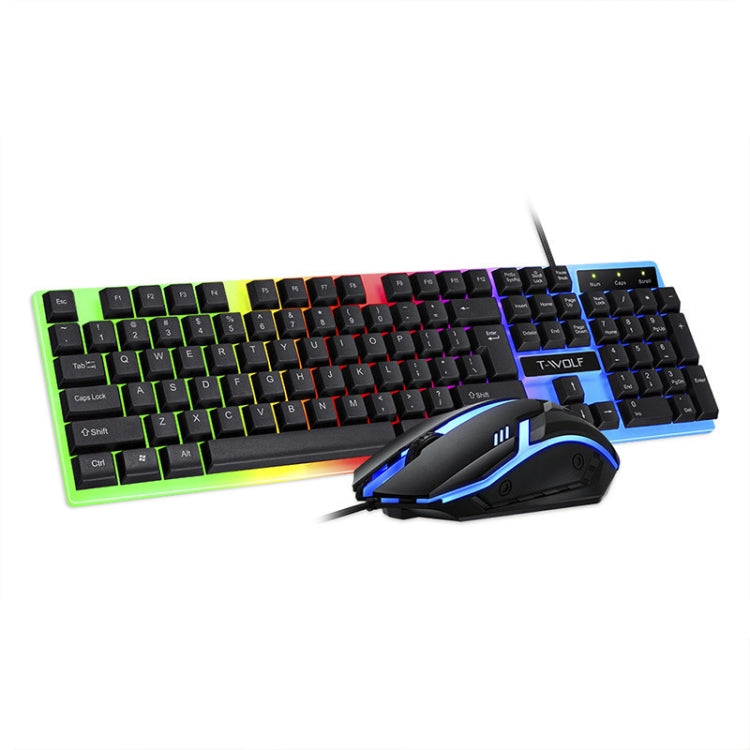 T-WOLF TF230 Colorful Light Effect Game Office Computer Wired Keyboard and Mouse Kit, TF230 (White), TF230 (Black)