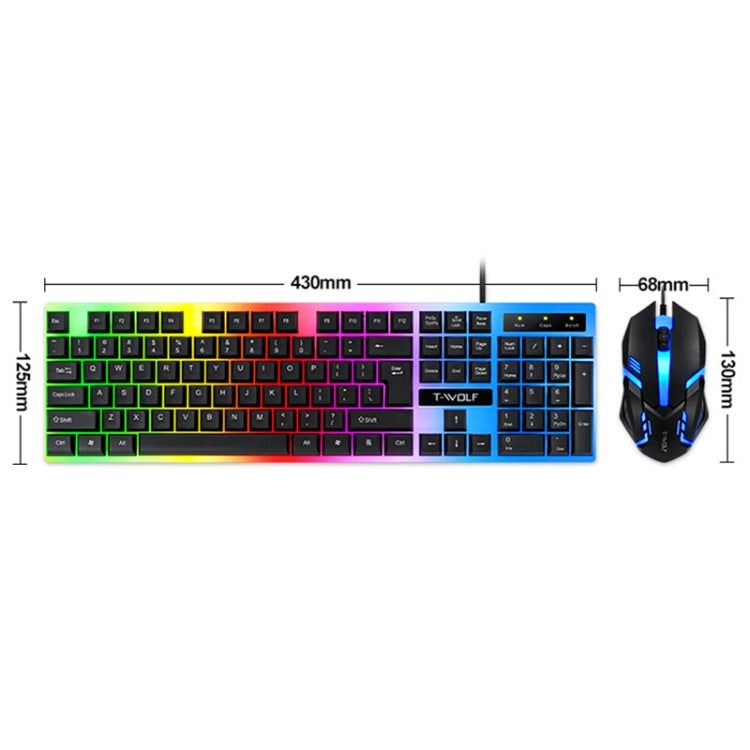 T-WOLF TF230 Colorful Light Effect Game Office Computer Wired Keyboard and Mouse Kit, TF230 (White), TF230 (Black)