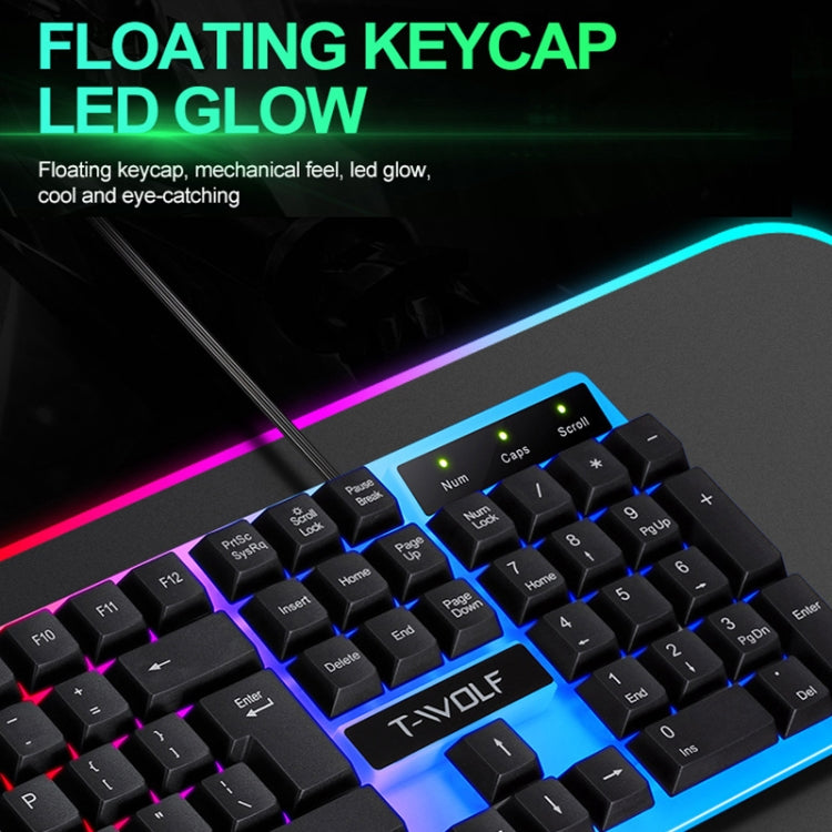 T-WOLF TF230 Colorful Light Effect Game Office Computer Wired Keyboard and Mouse Kit, TF230 (White), TF230 (Black)