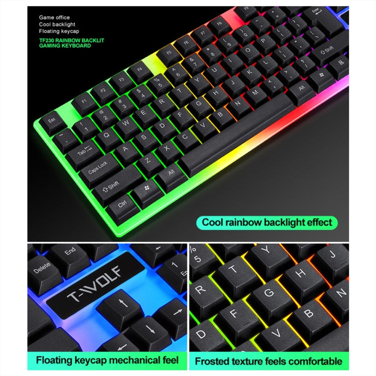 T-WOLF TF230 Colorful Light Effect Game Office Computer Wired Keyboard and Mouse Kit, TF230 (White), TF230 (Black)