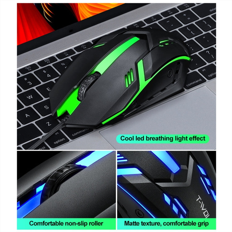 T-WOLF TF230 Colorful Light Effect Game Office Computer Wired Keyboard and Mouse Kit, TF230 (White), TF230 (Black)