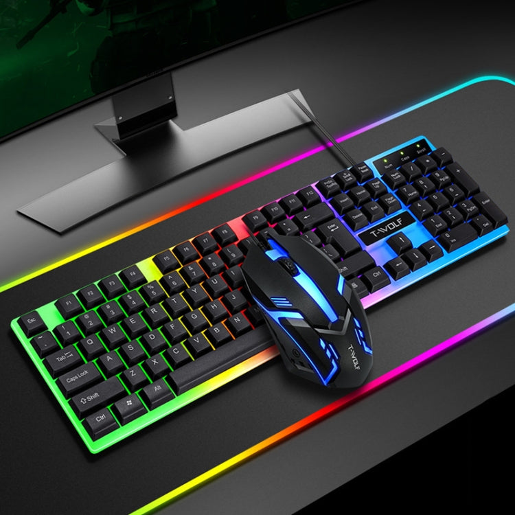 T-WOLF TF230 Colorful Light Effect Game Office Computer Wired Keyboard and Mouse Kit, TF230 (White), TF230 (Black)