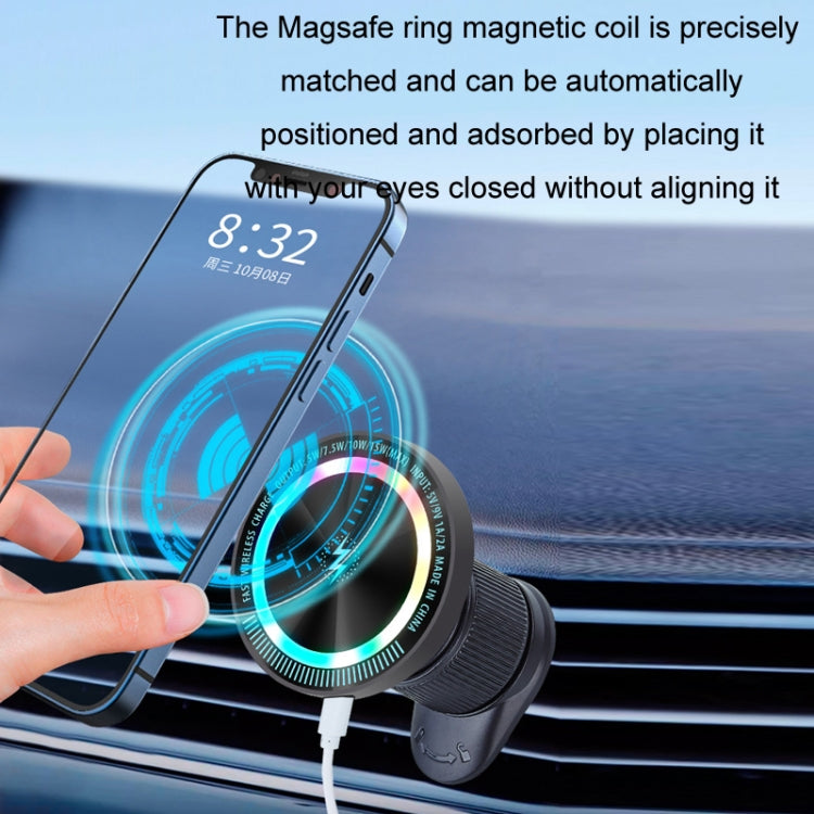 Magsafe 15W Magnetic Colorful Light Wireless Charging Mobile Phone Holder, A9 Air Outlet Dark Gray, A9 Air Outlet Silver, A9 Adhesive Dark Gray