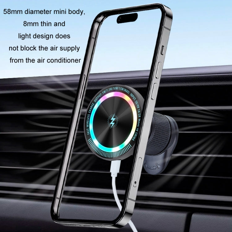 Magsafe 15W Magnetic Colorful Light Wireless Charging Mobile Phone Holder, A9 Air Outlet Dark Gray, A9 Air Outlet Silver, A9 Adhesive Dark Gray