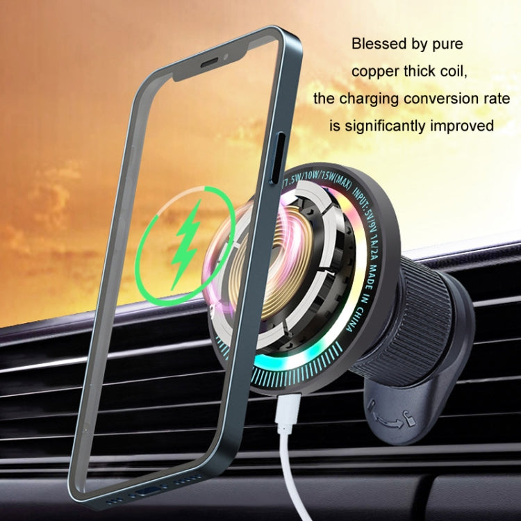 Magsafe 15W Magnetic Colorful Light Wireless Charging Mobile Phone Holder, A9 Air Outlet Dark Gray, A9 Air Outlet Silver, A9 Adhesive Dark Gray