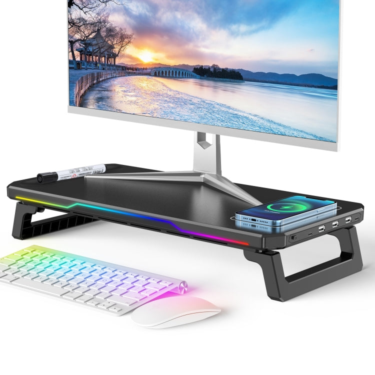 RGB Computer Monitor Stand Riser 3 USB 2.0 +1 Type-C Ports, Basic Black, Wireless Charging  Black, Basic White, Wireless Charging White