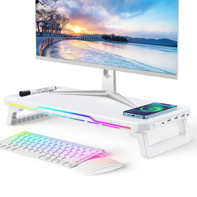 RGB Computer Monitor Stand Riser 3 USB 2.0 +1 Type-C Ports, Basic Black, Wireless Charging  Black, Basic White, Wireless Charging White