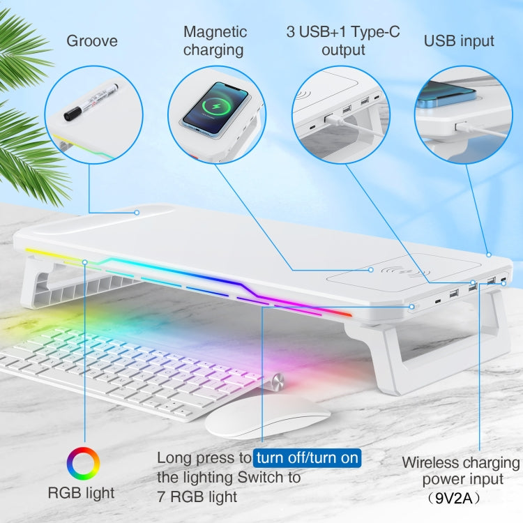 RGB Computer Monitor Stand Riser 3 USB 2.0 +1 Type-C Ports, Basic Black, Wireless Charging  Black, Basic White, Wireless Charging White