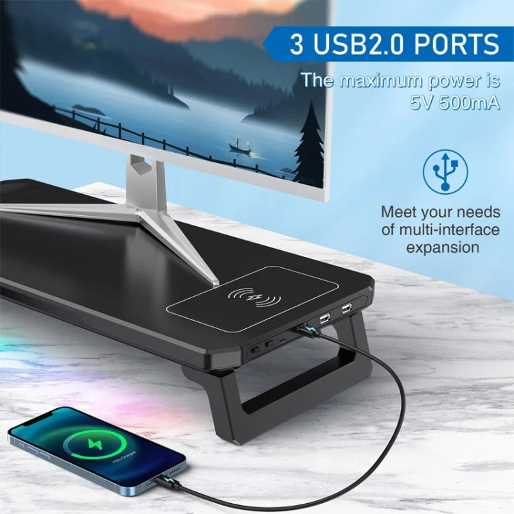 RGB Computer Monitor Stand Riser 3 USB 2.0 +1 Type-C Ports, Basic Black, Wireless Charging  Black, Basic White, Wireless Charging White