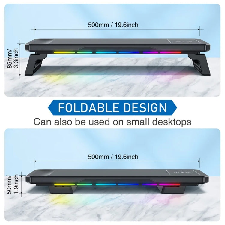 RGB Computer Monitor Stand Riser 3 USB 2.0 +1 Type-C Ports, Basic Black, Wireless Charging  Black, Basic White, Wireless Charging White