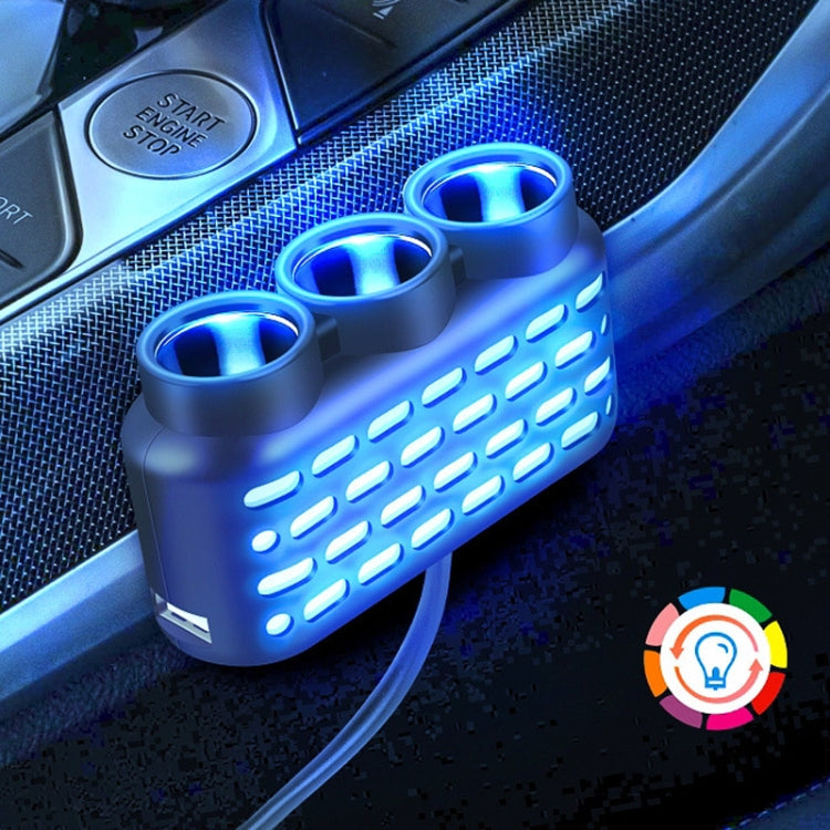 1 To 3 12V/24V Car Cigarette Lighter Charger Multi-function Seven-color Light, BY-1507