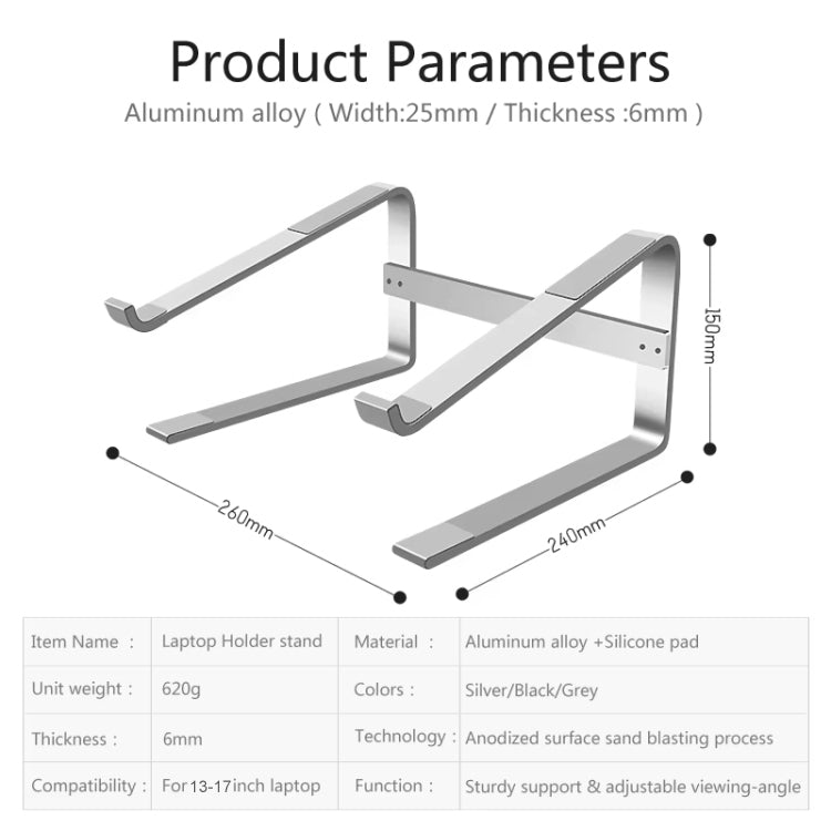 Desktop Aluminum Alloy Heightened Heat Dissipation Laptops Stand, for 13-17 inch