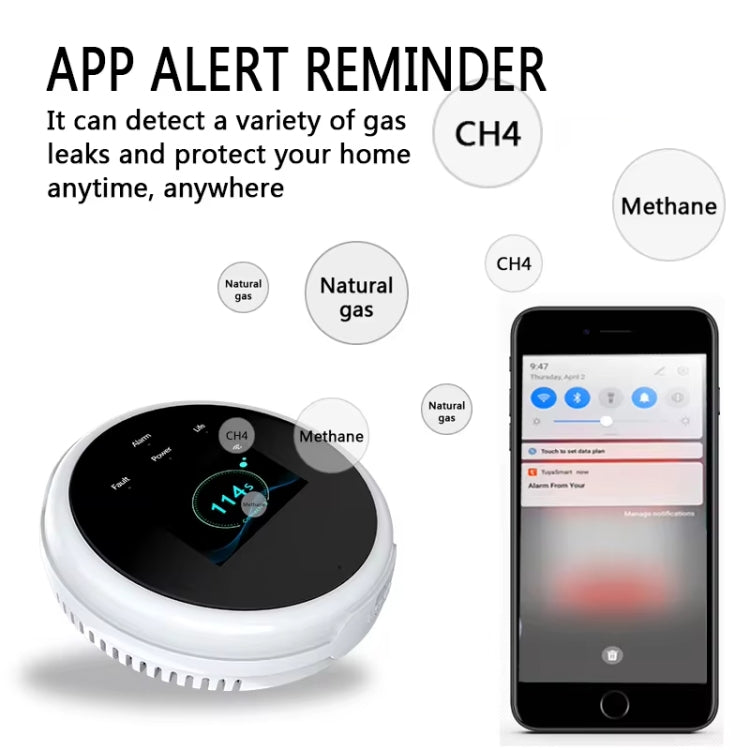 Tuya WiFi Gas Leak Detector With Temperature Clock Function Support Human Voice Alarm, GS21