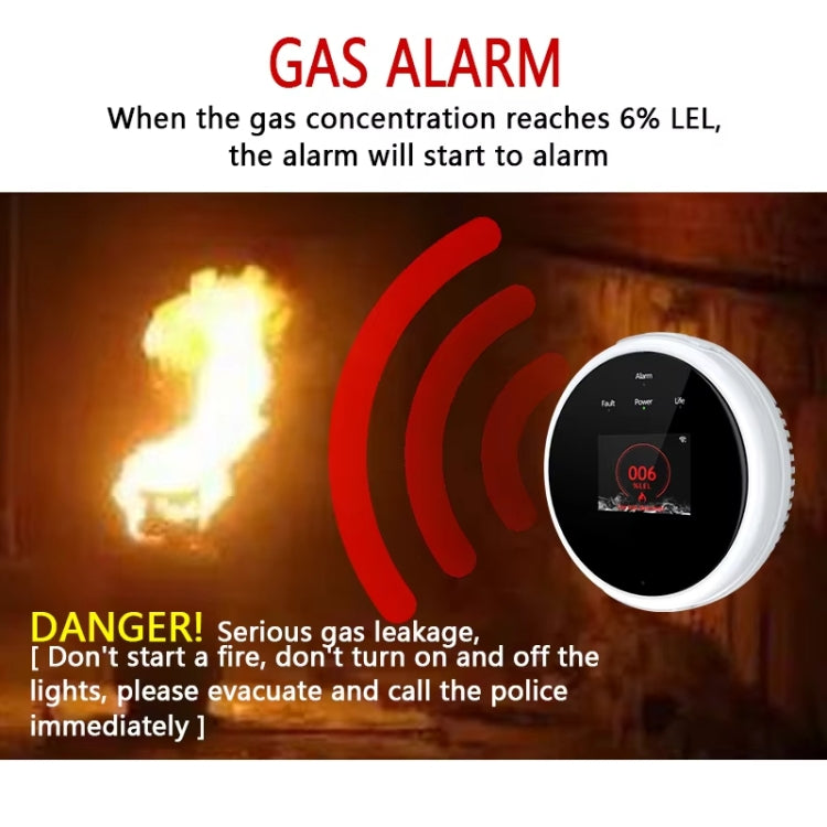 Tuya WiFi Gas Leak Detector With Temperature Clock Function Support Human Voice Alarm, GS21