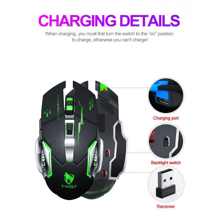 T-WOLF Q13 2.4GHz 6-keys RGB Colorful Light Gaming Wireless Mouse, Single Mode Black, Single Mode Star Black, Single Mode White, Single Mode Gray, Dual Mode Black, Dual Mode Star Black, Dual Mode White, Dual Mode Gray