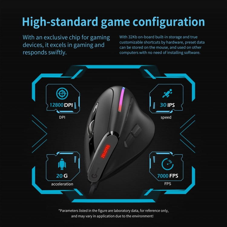 ZELOTES T50 9-Keys RGB Lighting Effect Vertical Grip Ergonomic Programming Wired Mouse, T50