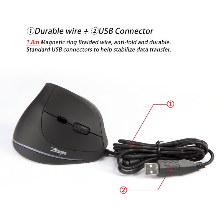 ZELOTES T20 6-Keys Vertical Grip Ergonomic Laptop Wired Mouse, T20