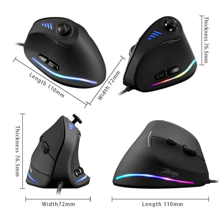 ZELOTES C18 11-Keys RGB Vertical Grip Ergonomic Joystick Programming Gaming Wired Mouse, C18