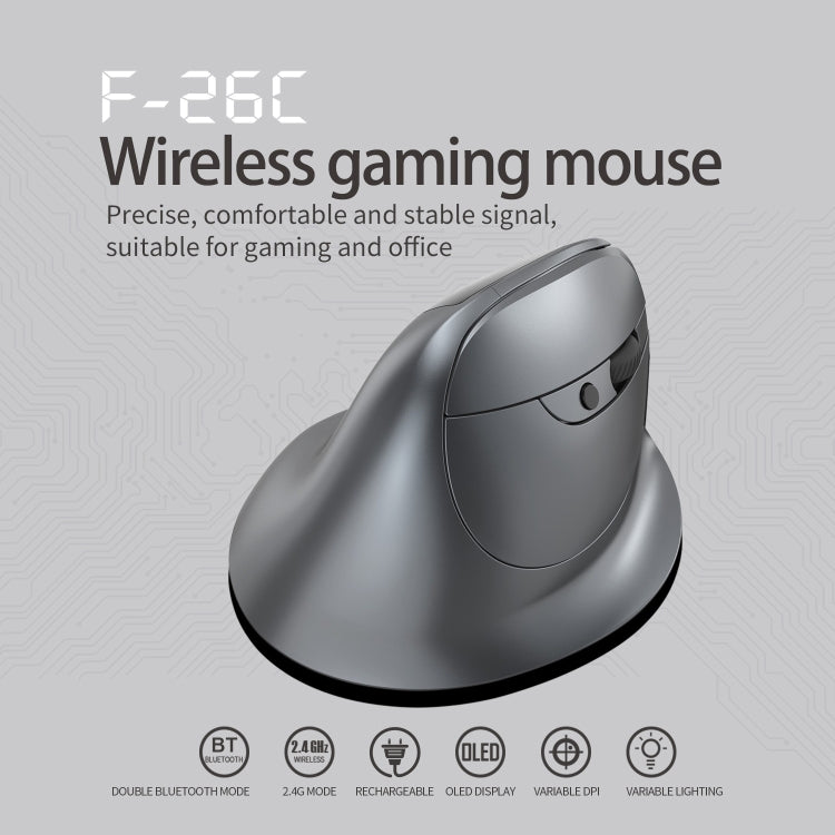 ZELOTES F-26C 8-Keys 2.4G+Bluetooth Dual-Mode LED Display Vertical Grip Wireless Mouse, F-26C